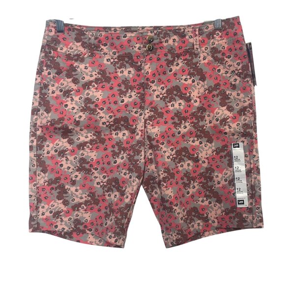 Lee Floral Bermuda Shorts Womens Size 12 Pink Midrise New Summer Casual - Picture 1 of 11